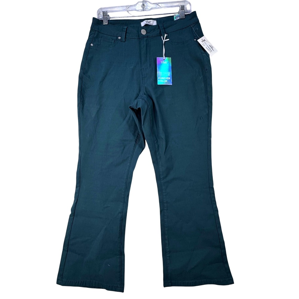 YMI Kick Flare Pants Women 1X Teal NEW Forever Color Crop Stretch Trousers